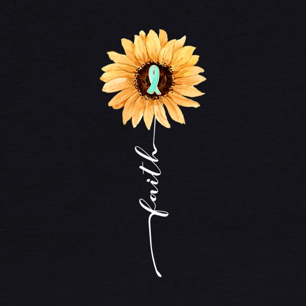 Faith Sunflower Teal Ribbon Cervical Cancer Awareness by eldridgejacqueline